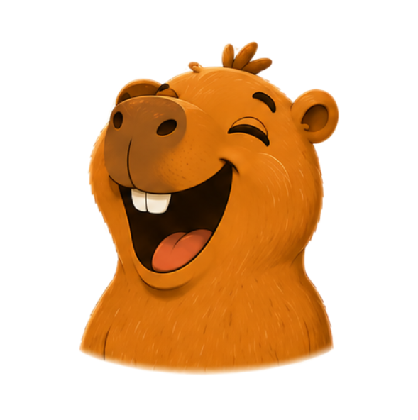 Copero, mascote do GEOEDUCA: uma capivara dourada sorridente